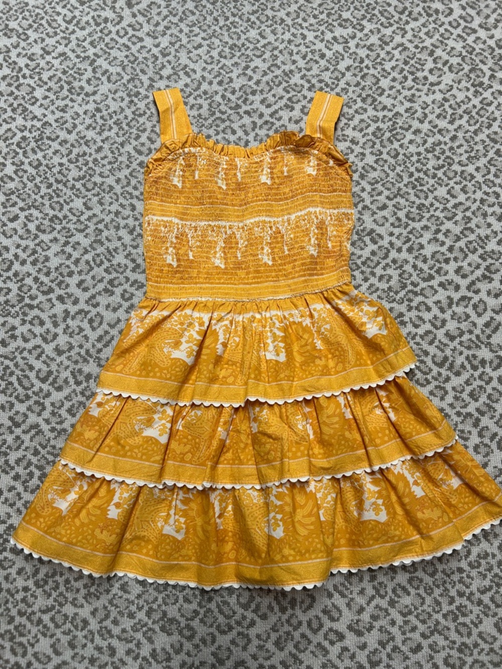 Cleobella Mustard Yellow Tiered Sundress with White Accents sz Small